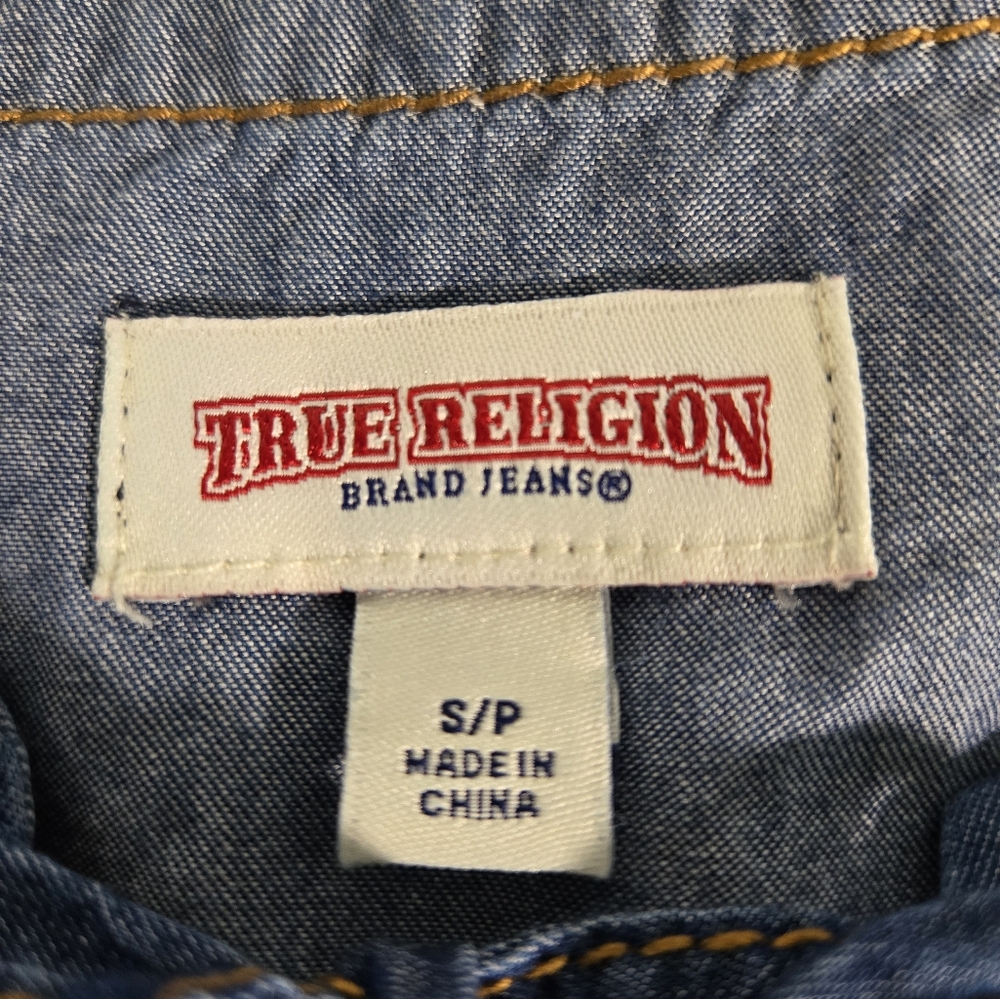 True Religion Lace up Denim Chambray Dress in Fossil Silk Color size Small EUC - Picture 5 of 13